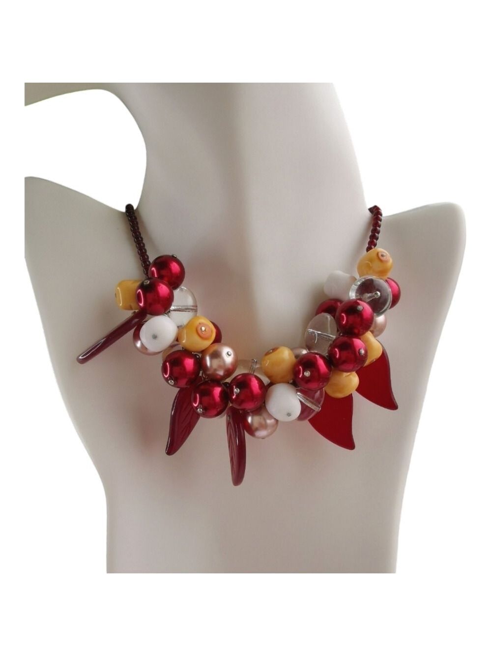 Vintage Czech fire polished glass bead necklace in reds